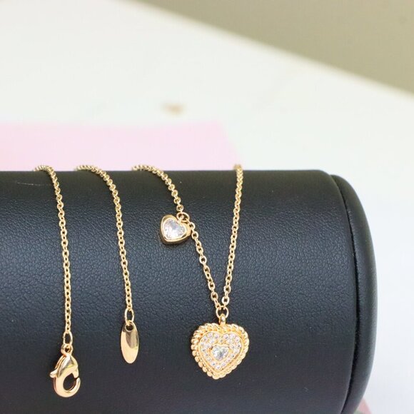 "Rose Gold Heart Pendant Necklace with Dual Charm, Elegant Design, XPNL1877 - Picture 8 of 12